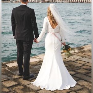 Feeling of Forever White Long Sleeve Mermaid Maxi Dress NWOT Small